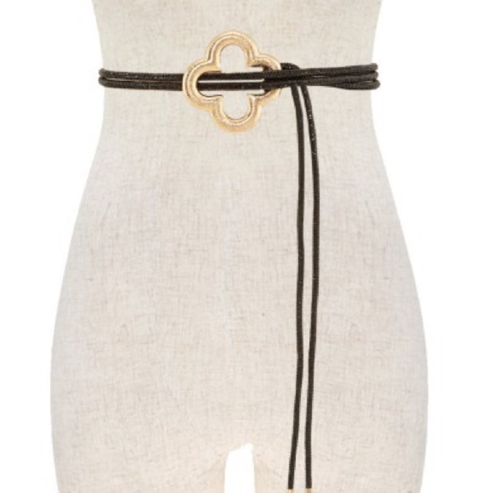 Clover Rhinestone Black Rope Belt - Picture 4 of 4